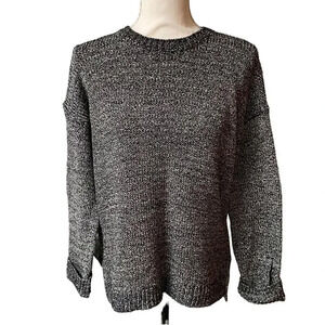 Lou & Grey Marled Knit Sweater Black White Cozy Relaxed Pullover S